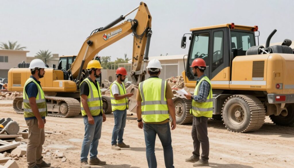 فريق عمل شركة الرحمة للمقاولات في موقع تكسير بالكويت